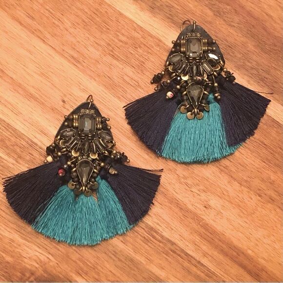 Banana Republic | Jeweled Fringe Statement Earrings | 3” Length - Picture 1 of 3